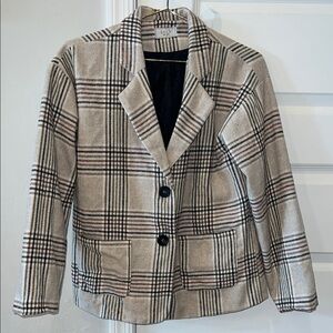 Sage The Label Fall Plaid Women's Checkered Beige Blazer - Buttons and Pockets